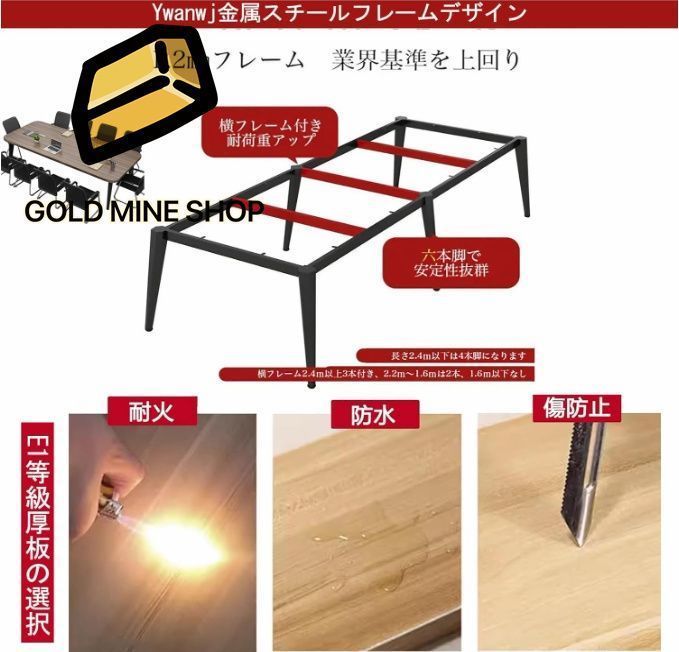 ミーティングデスクシンプルワークデスク大人数会議対応会議用テーブル幅240×奥120cm 折りたたみ会議テーブル金属スチールフレームデザ