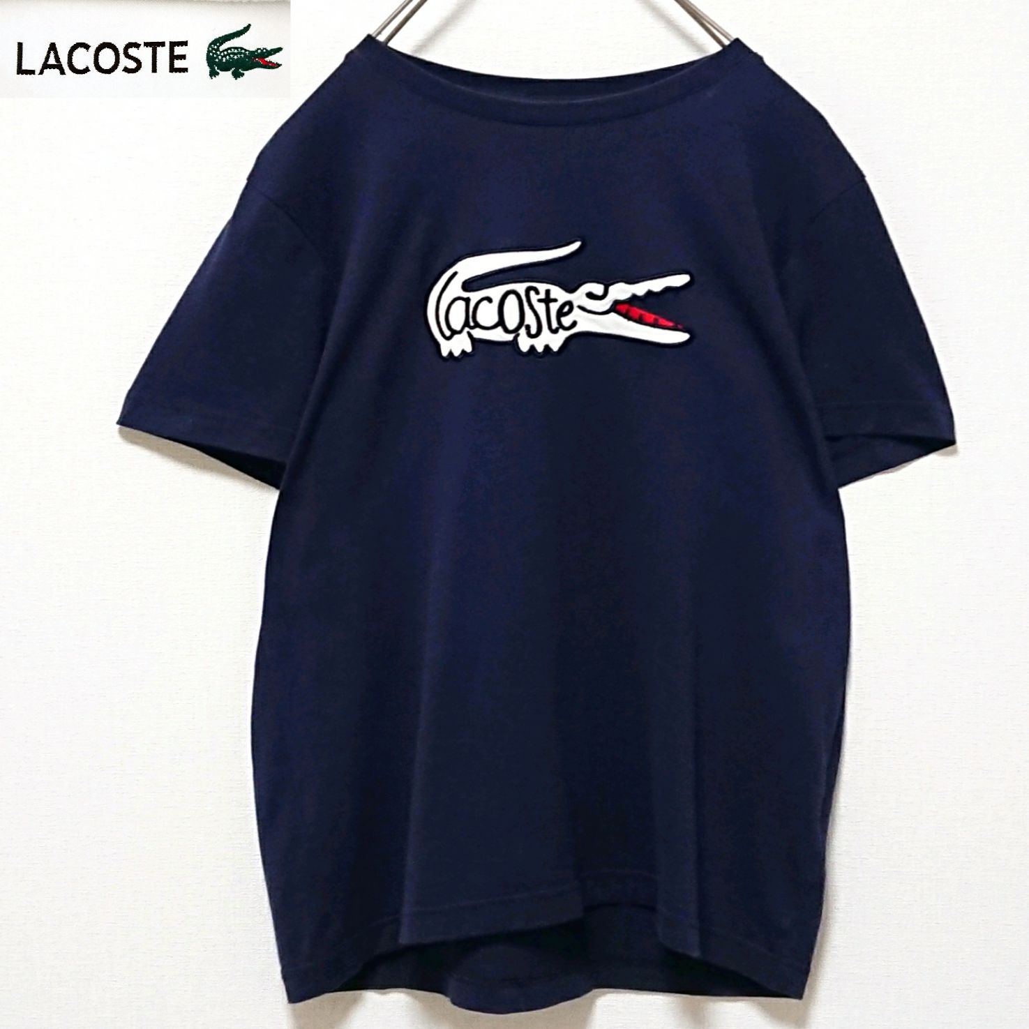 人気モデル ラコステ センター デカワニ 刺繍 ロゴ 半袖 Tシャツ
