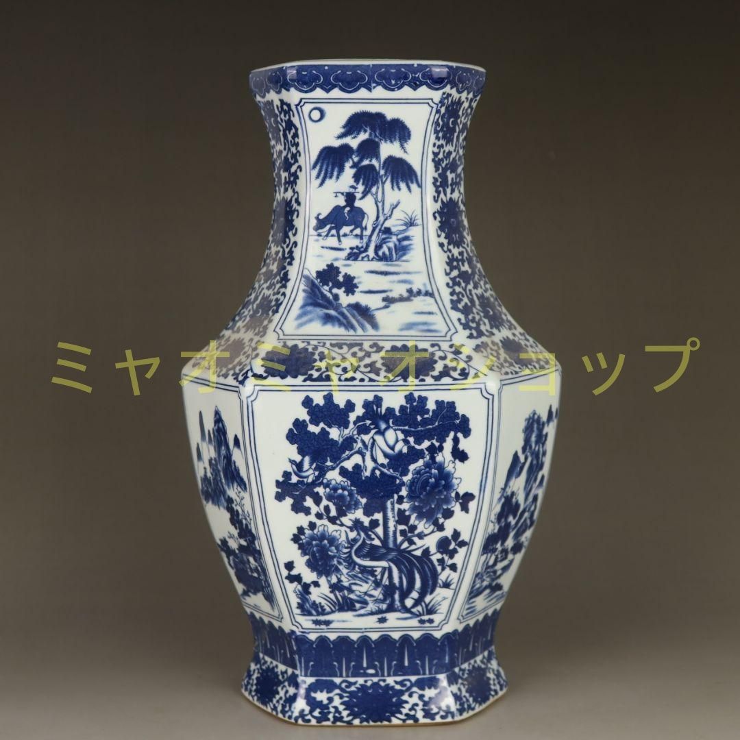清乾隆青花人物花鳥六方賞瓶 景徳鎮 陶磁器 装飾品 現代工芸品 美術品 置物 清乾隆青花人物花鳥六方賞瓶 景徳鎮 陶磁器 装飾品 現代工芸品