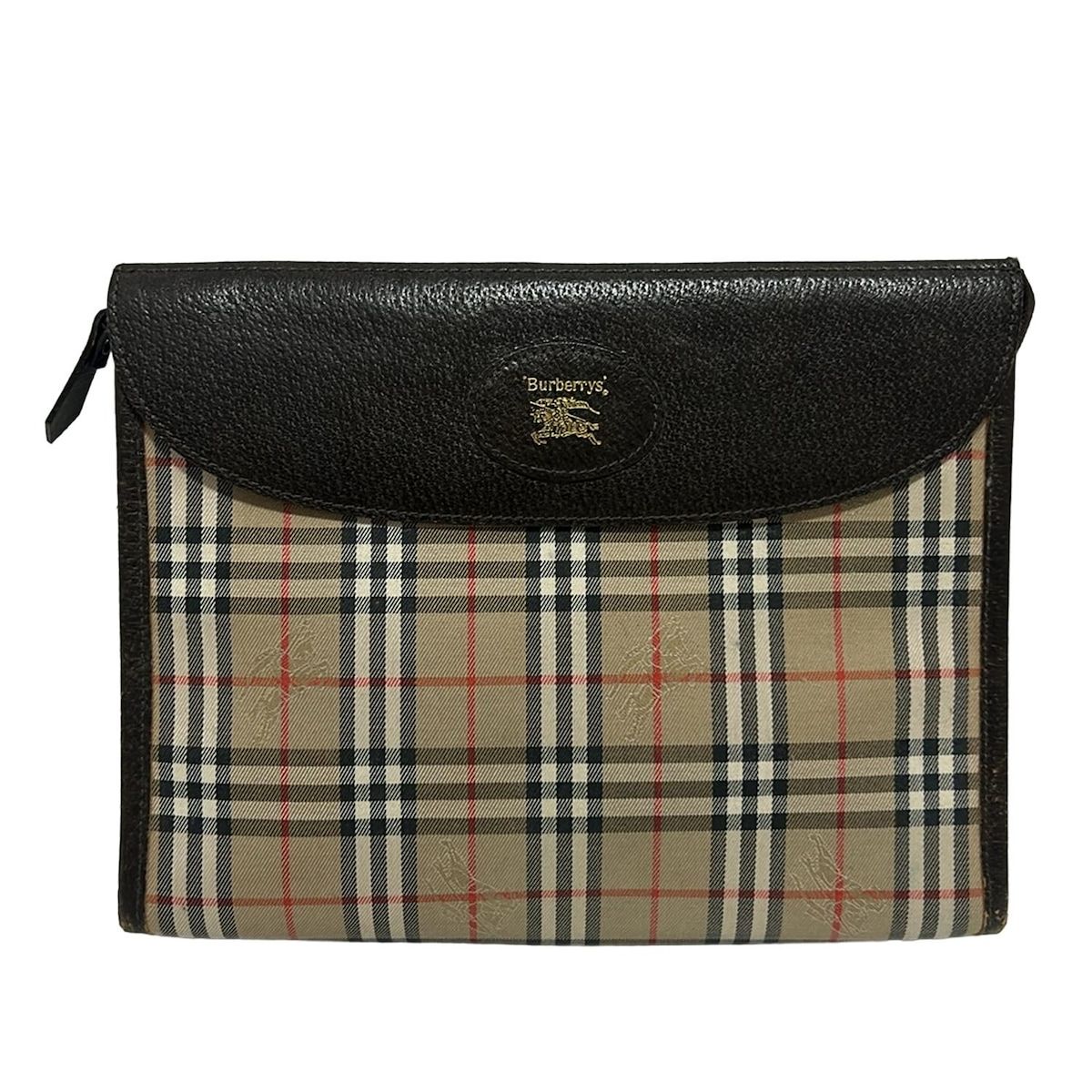 Burberry s バーバリーズ セカンドバッグ - ダークブラウン×ベージュ×マルチ チェック柄 コットン レザー