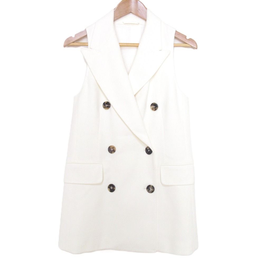 22SS Max Mara マックスマーラ ダブルブレスト ロングジレ ベスト ノースリーブコート 38 アイボリー レディース 古着