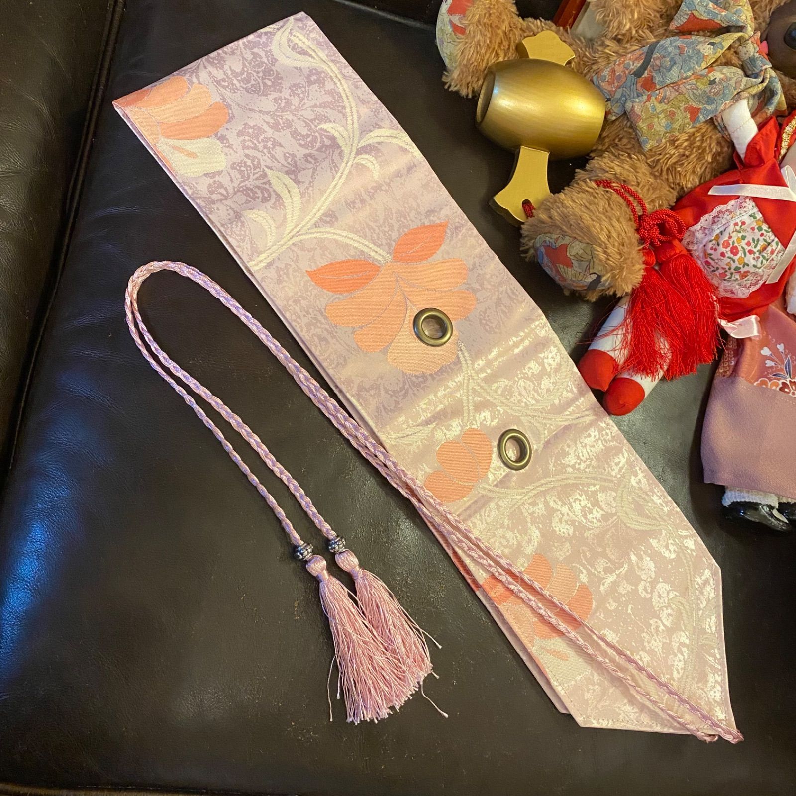 名古屋帯 リメイク サッシュベルト 飾り帯 和洋折衷 ハンドメイド レトロ 古着 L〜LL対応 とろけるピンクに、心までほどけて。 ROB-105 名古屋帯 リメイク サッシュベルト 飾り帯 和洋折衷 ハンドメイド