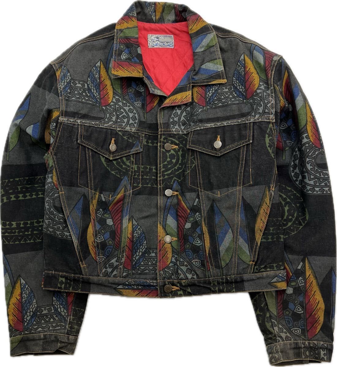 KENZO JEANS  希少 良品 アート 総柄 中綿 デニムジャケット F 秋冬 アウター モード ストリート 個性 古着 ビンテージ ケンゾーS3071