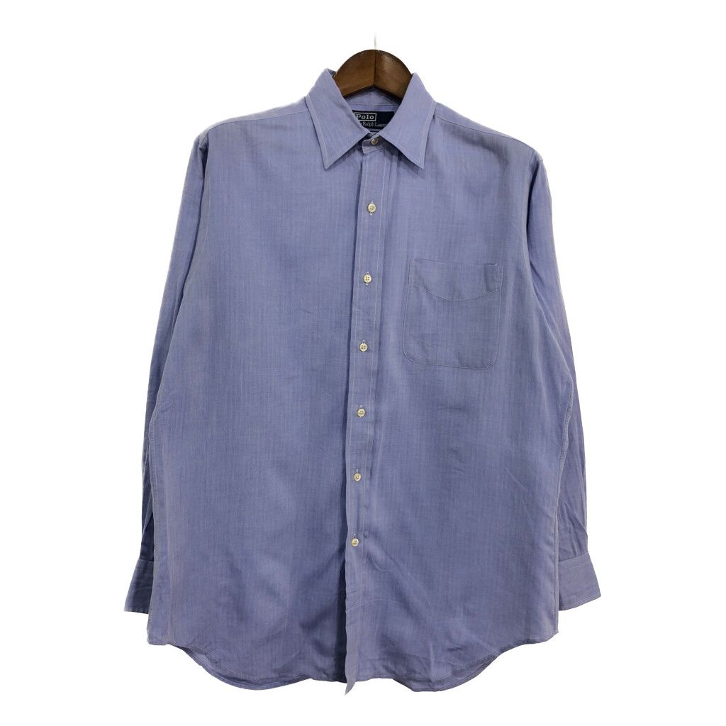 90年代 Polo by Ralph Lauren ポロ ラルフローレン ANDREW  長袖シャツ ヘリンボーン ライトブルー (メンズ 15 1/2) 中古 古着 S1018