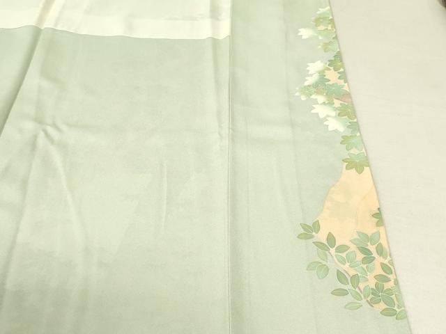 オリーブの葉っぱです。 着物 色留袖 上高地絵柄 高級 正絹 平和