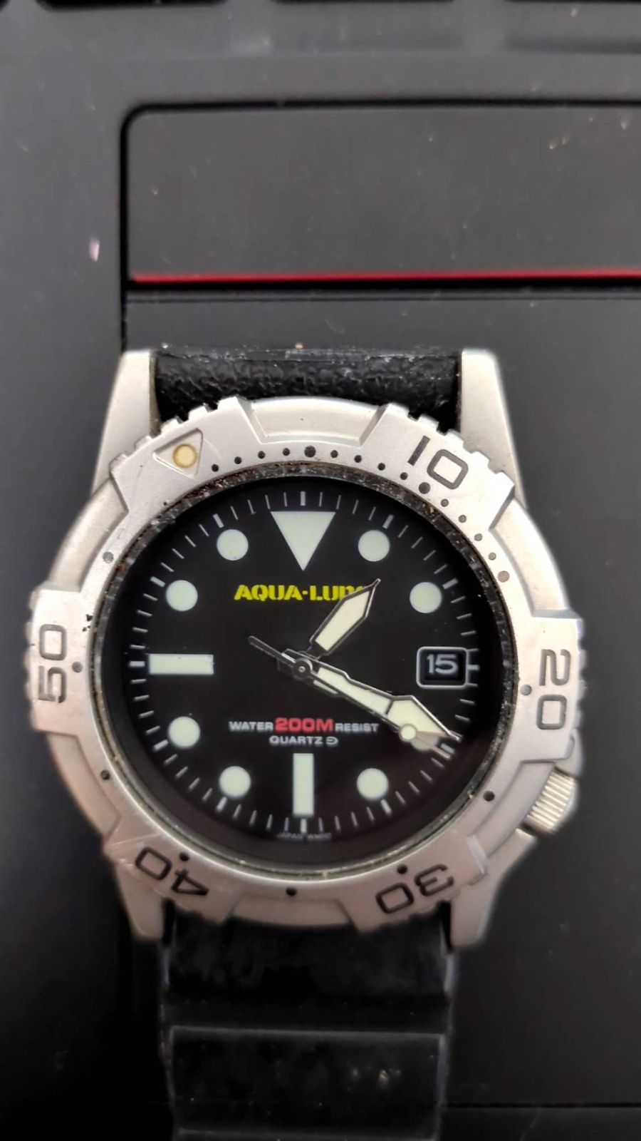 動作未 AQUA LUNG アクアラング ダイバーズウォッチ 黒文字盤 クォーツ 腕時計 メンズ