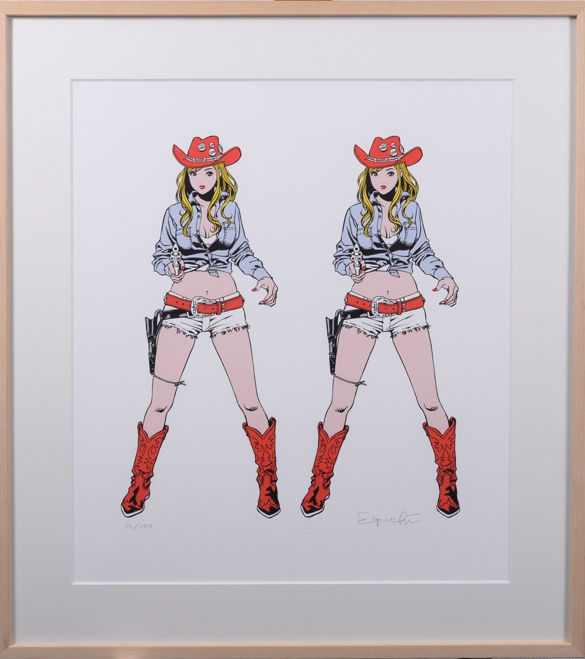 ストップ!! ひばりくん版画 2 COW GIRLS dot.ver 江口寿史 直筆サイン入