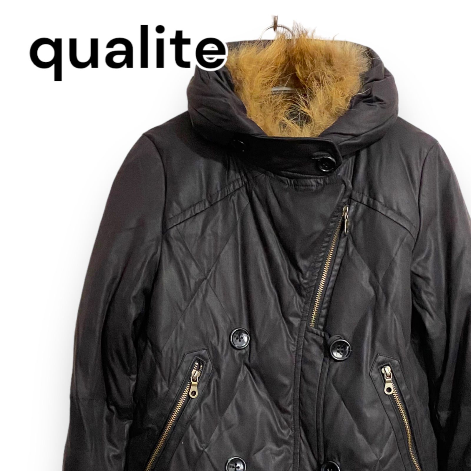 qualite カリテ ブラック ダウンジャケット 首回り ファー付き ダウン 