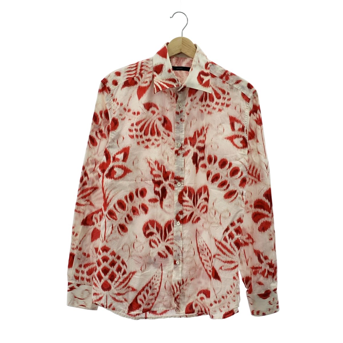 GUCCI | グッチ | トムフォード期 コットン 総柄 シャツ | 38 | ホワイト | レッド | メンズ