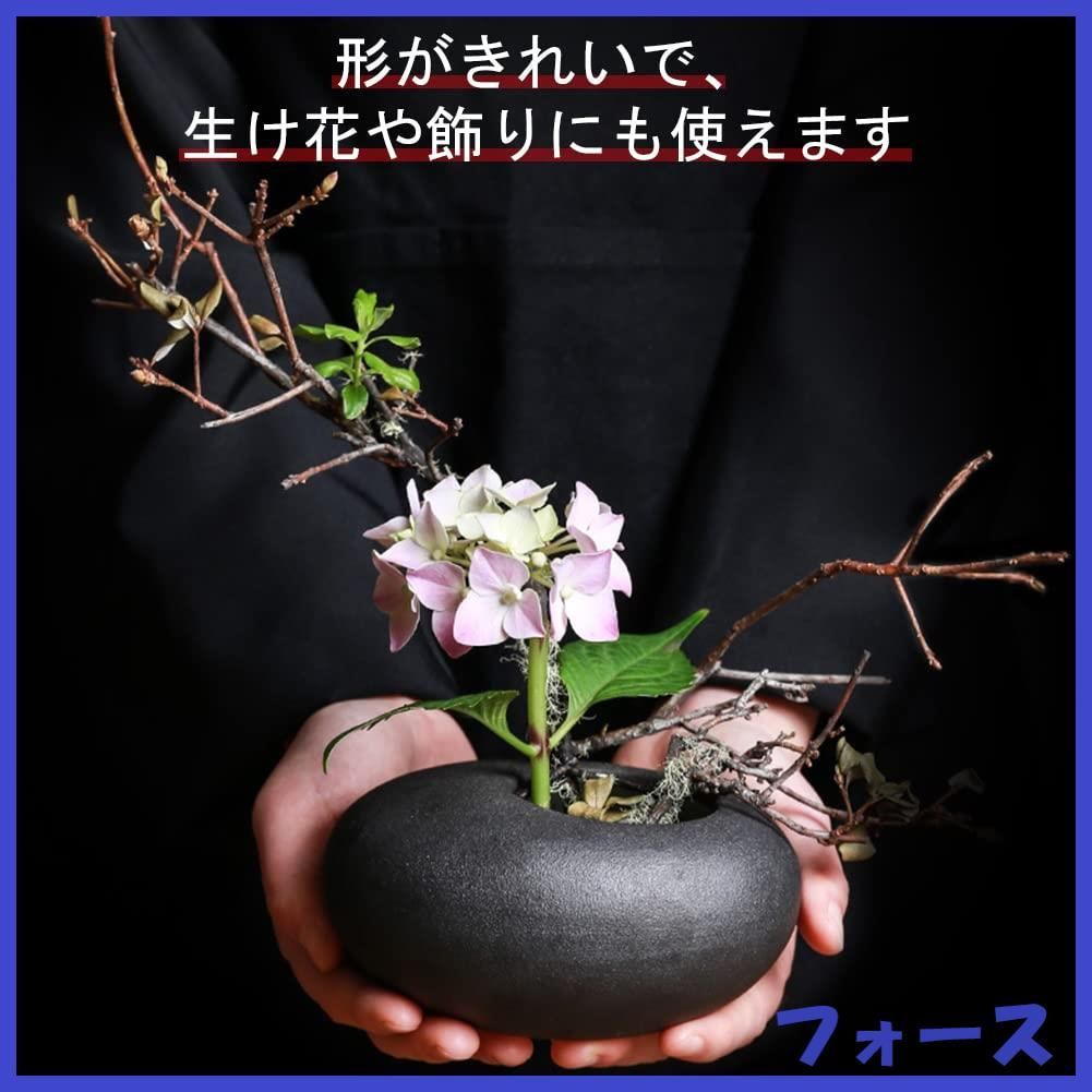 花瓶 陶器 水盤 挿花 フラワーベース 生け花用 フラワーアレンジメント 水滴 華道 和室 インテリア飾り 花器 卓上 花入れ YUYAKESHI  小原流（マットブラックA+D34剣山） - メルカリ