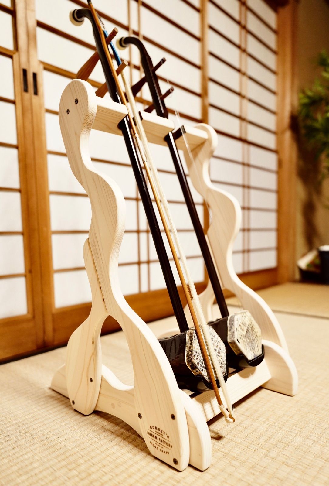 １台 手作り木工 二胡スタンド 2挺掛け 無塗装