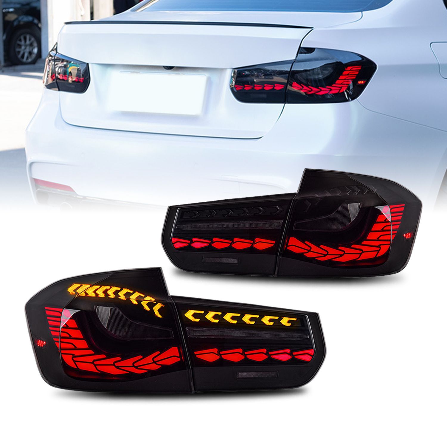 BMW 3シリーズF30 F80 13-18モデルLEDドラゴンスケールデザインテールライトアセンブリ 10.13