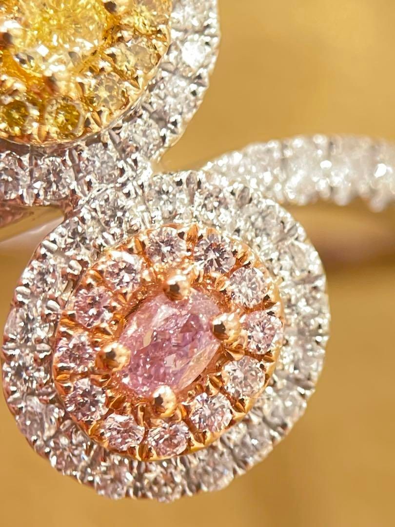 新品】Pt/K18ピンクダイヤ/イエローダイヤリング12号 