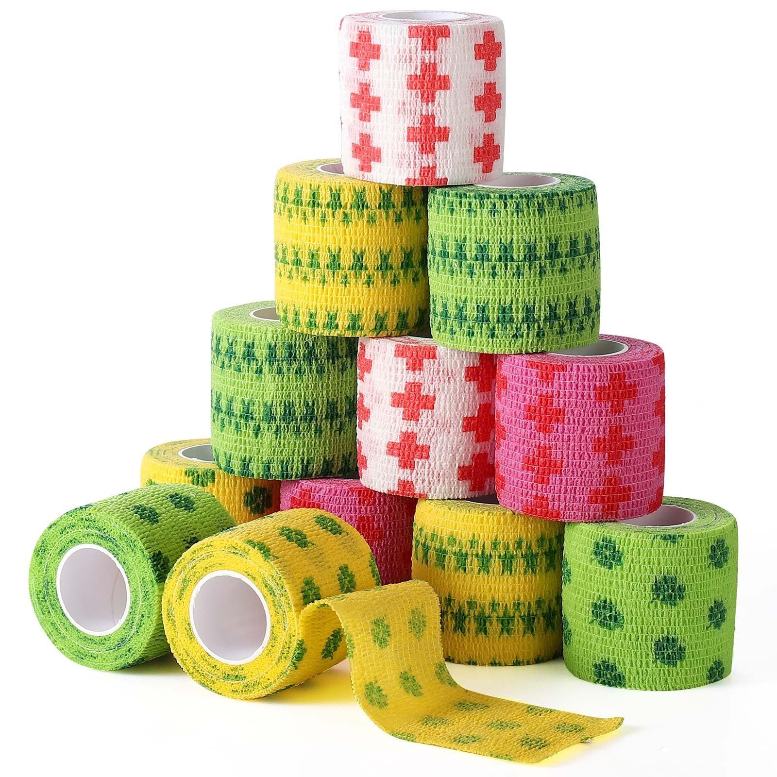 新着商品 5cm*4.5m 12巻入 多機能 厚手タイプ 不織布 通気性 伸縮性 猫 犬用 ペット バンテージ 粘着包帯 自着性 弾性包帯 テーピング ペットフレックス