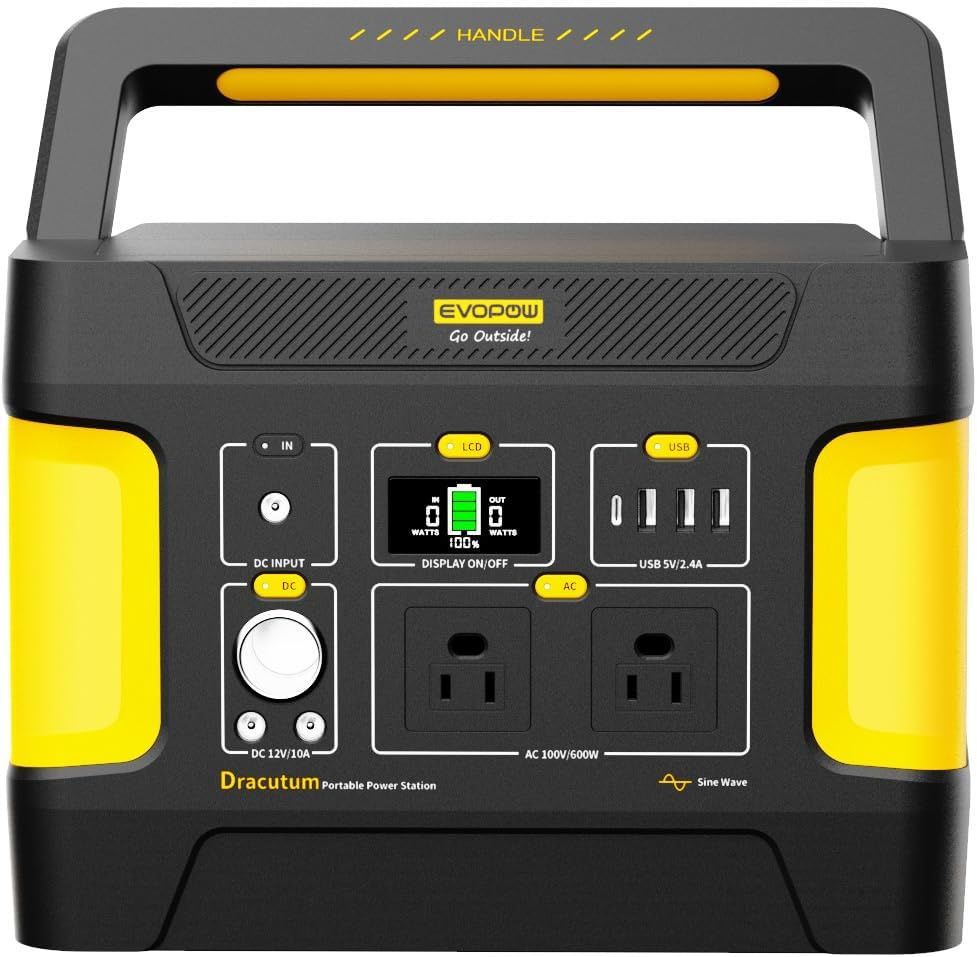 Evopow ポータブル電源 リン酸鉄 大容量 515Wh イエロー