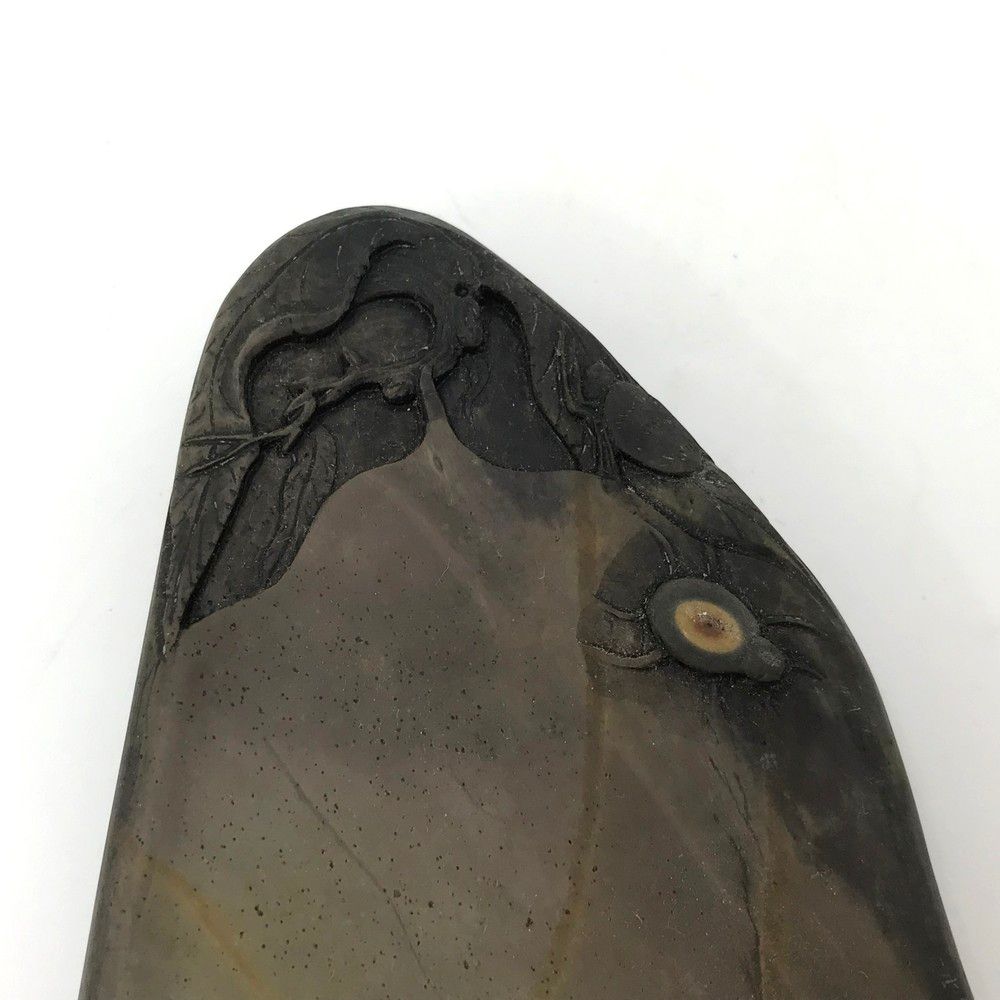 端州石硯 すずり 全長約15.8cm 木箱付き 詳細不明 長期保管品 ※汚れ有