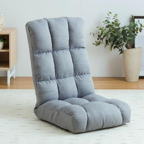 おしゃれ コンパクト 収納 折りたたみ フロアチェア 幅51×奥行68×高さ77cm EAMZ-GY フルフラット ライトグレー もこもこポケットコイル座椅子 ごろ寝マット 頭までささえてくれる ドウシシャ