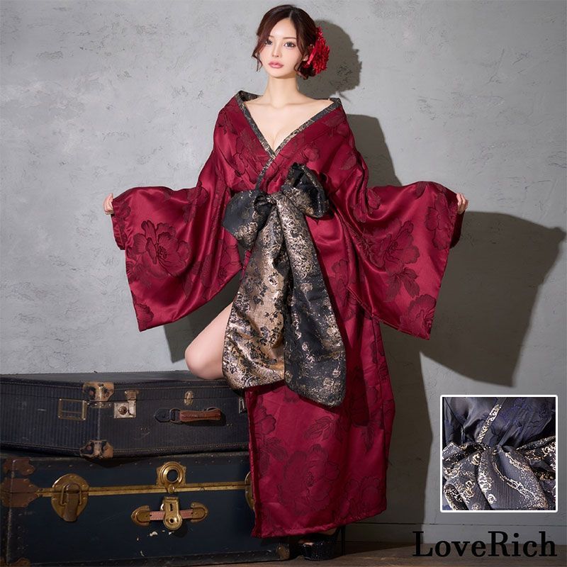 LoveRich ラブリッチ ライン 2 2点セット 花柄 ロング オフショル 豪華 花魁 着物 ドレス コスプレ イベント ハロウィン 1512