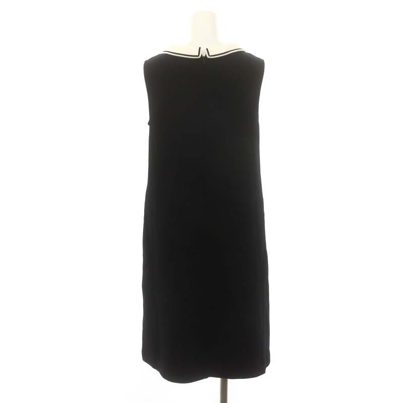 フォクシー FOXEY Dress Cresent ドレス ワンピース ニット 膝丈 ノースリーブ 38 黒 ブラック 白 ホワイト 42137 DO OS