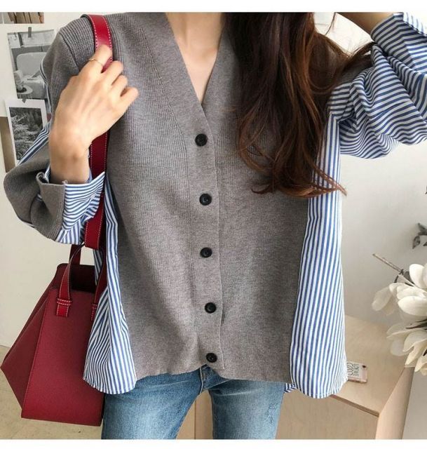 ドッキング ニット カーディガン トップス シャツ 袖あり 長袖 Vネック 襟なし ワイド 切り替えデザイン リブ 前開き リブニット 編み込み 異素材MIX かわいい 大人可愛い きれいめ カジュアル 大人 上品 おしゃれ 大人女子 こなれ感 モード系 主役級 存在感 無地 ストライプ ドッキング ニット カーディガン トップス シャツ 袖あり 長袖 Vネック