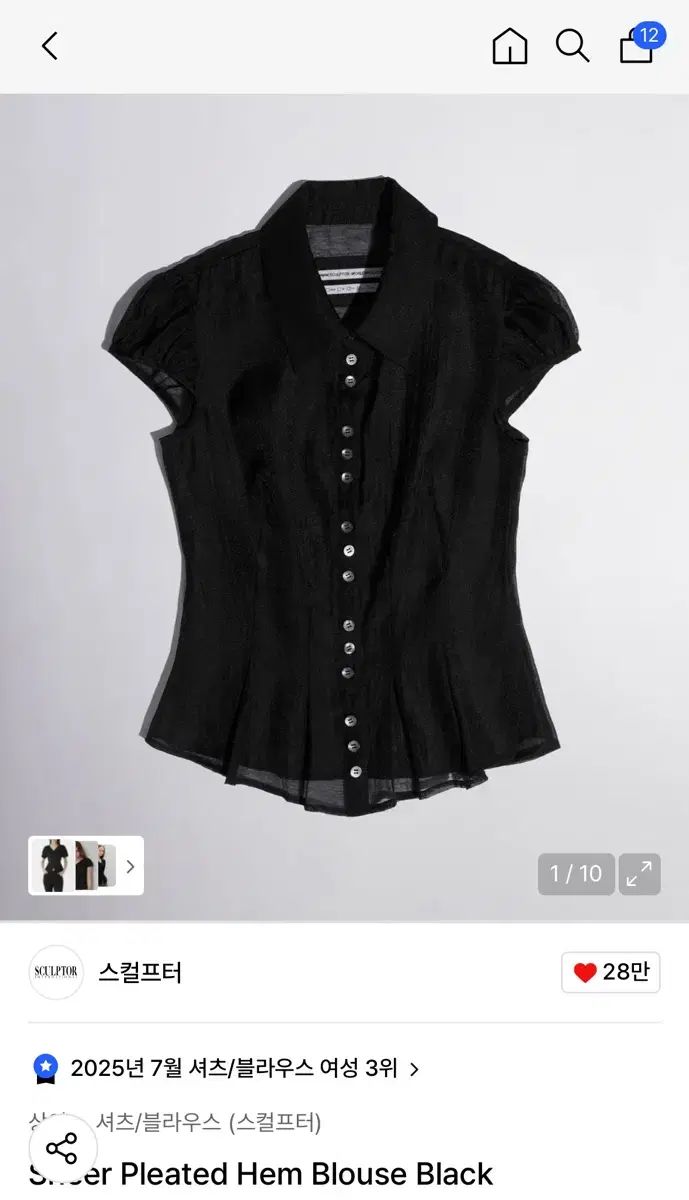 SCULPTOR(スカルプター) Sheer Pleated Hem Blouse Black s