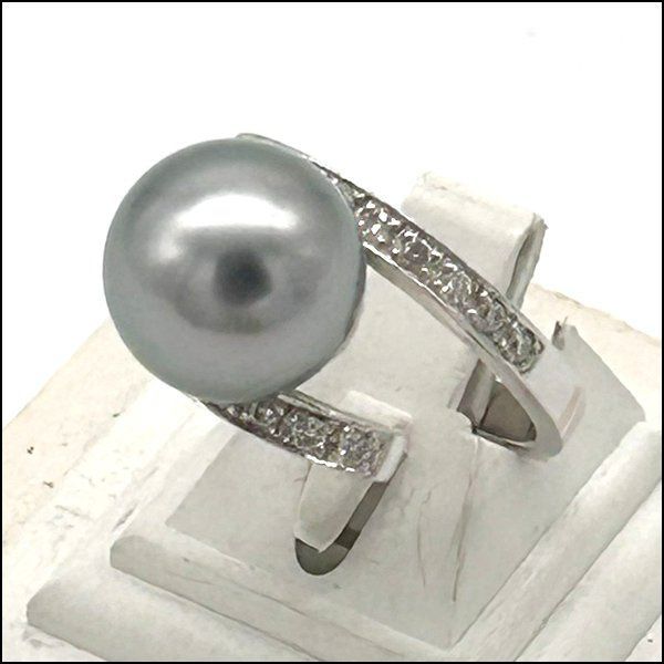 TS 白蝶真珠×ダイヤモンド デザインリング Pt900 総重量11.6g 珠サイズ  