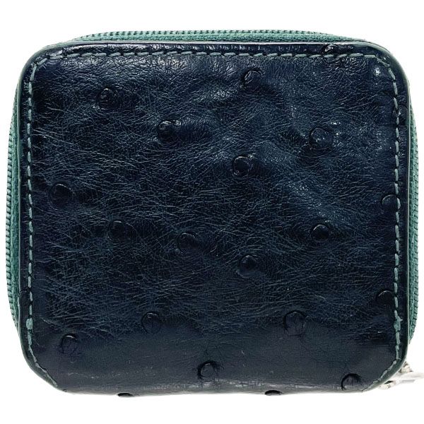 サルヴァトーレ フェラガモ コインケース ロゴ コインパース オーストリッチ レザー 革 ダークグリーン 深緑 22 B 078 Salvatore Ferragamo ラウンドファスナー 小銭入れ ブランド小物