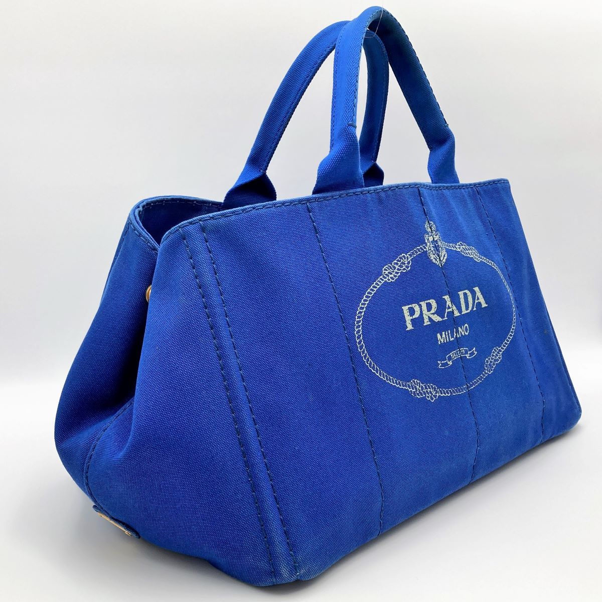 PRADA プラダカナパ PRADA ネイビー キャンパス トートバッグ S SIZE 