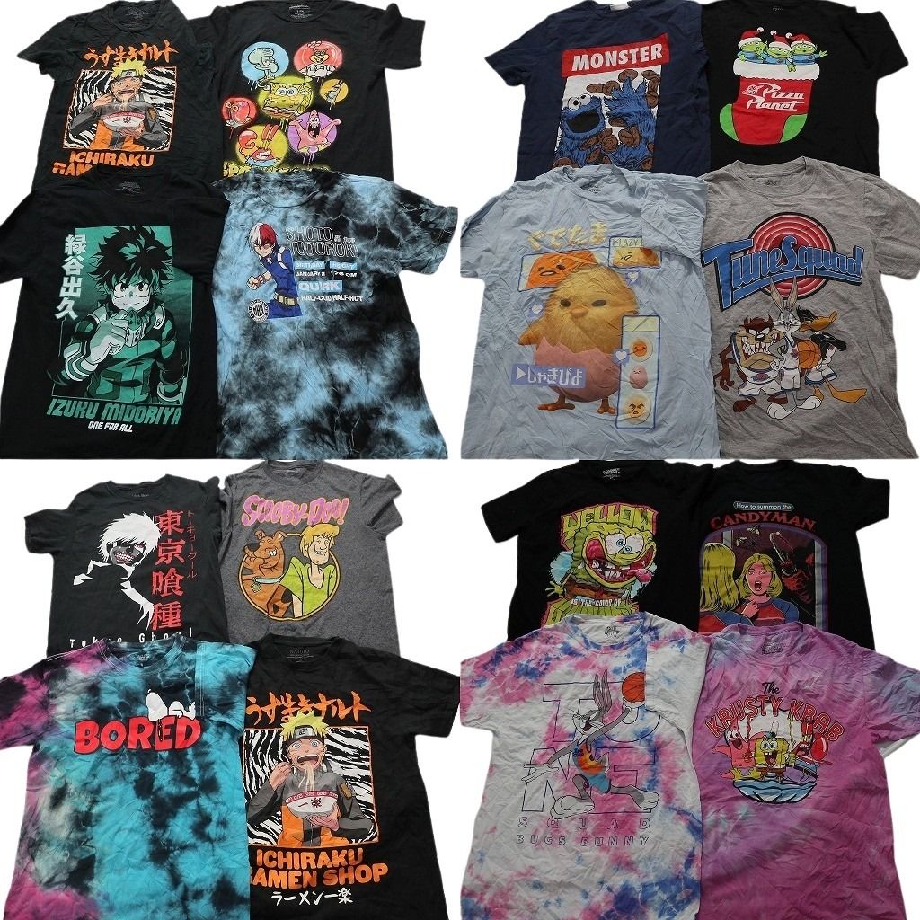 古着卸 キャラクター 半袖Tシャツ 16枚セット メンズ Ｓ ナルト スヌーピー ルーニー テューンズ セサミ 古着 NA2685