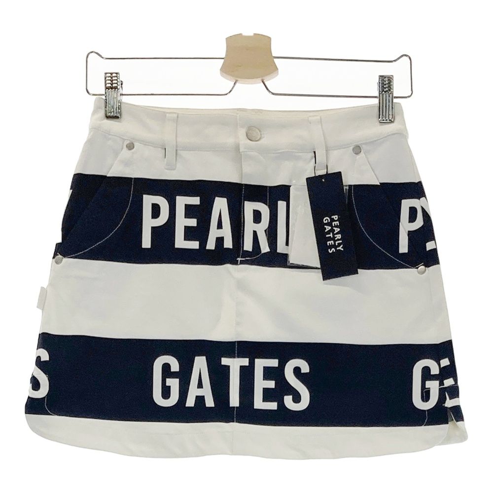 サイズ 00 PEARLY GATES パーリーゲイツ ストレッチスカート ロゴ ボーダー柄 ホワイト系 240101414931 ゴルフウェア レディース ストスト