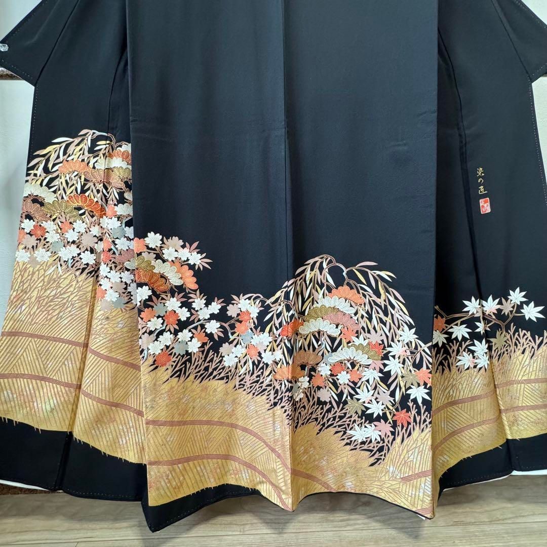 超美品 正絹 着物 豪華 黒留袖 袷 162㎝ 現代 刺繍 金彩 染の匠 - メルカリ