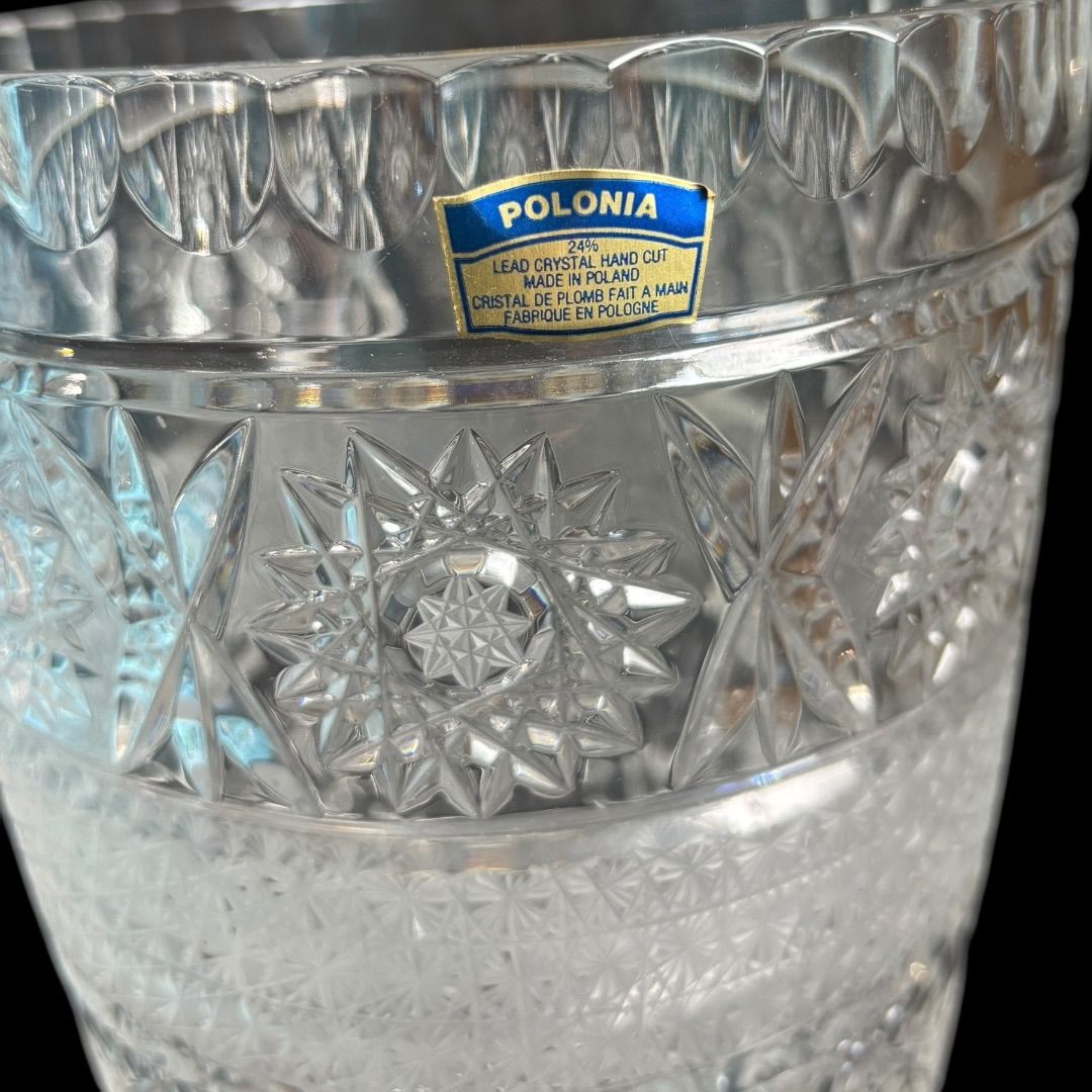 【ポーランド製 POLONIA クリスタル花瓶】色被せ切子 高さ24cm 美品 POLONIA クリスタル 花瓶 ポーランド製 ポロニアグラス 切子 ブルー