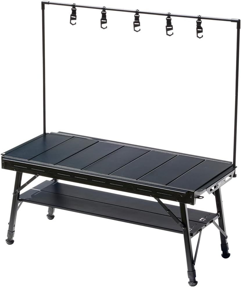 WAQ MULTI IRON TABLE アイアンテーブル WAQ-MIT1 テーブル パネル式 アウトドア キャンプ バーベキュー BBQ アルミテーブル ランタンハンガー付き 簡単組立 アイアン コンパクト 収納袋付き