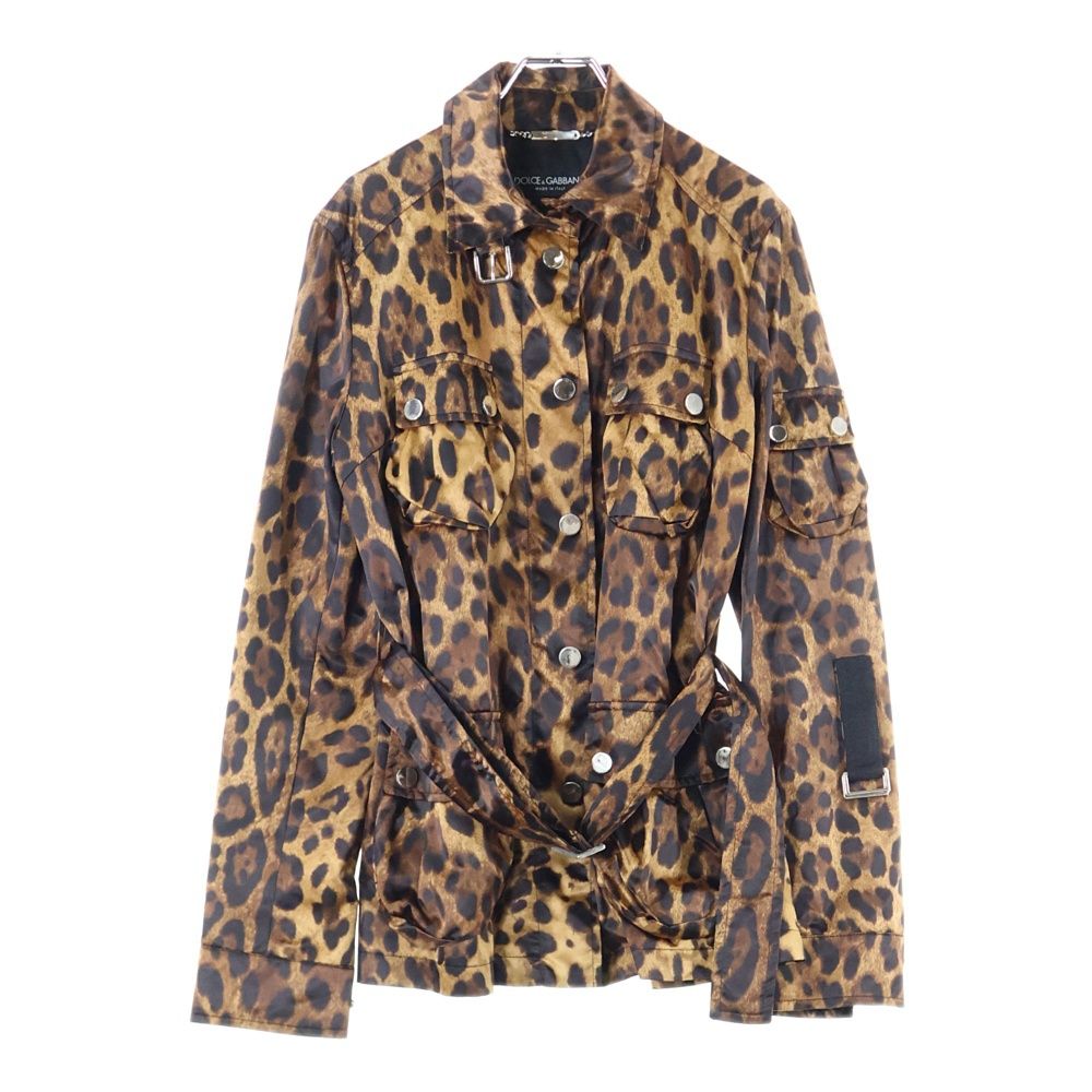 DOLCE & GABBANA ドルチェアンドガッバーナ レオパード総柄 ナイロン マルチポケット ジップアップ ジャケット ブラウン F9236T DOLCE & GABBANA (ドルチェアンドガッバーナ) レオパード総柄 ナイロン