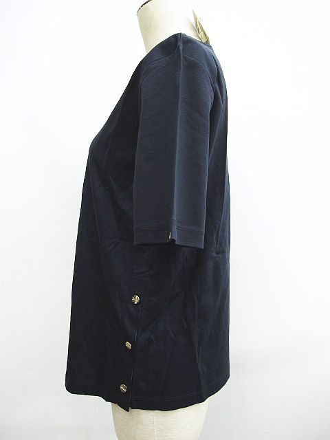 HERNO ヘルノ カットソー 半袖Tシャツ ネイビー サイズ44 サイドスリット L 0003-1022-5