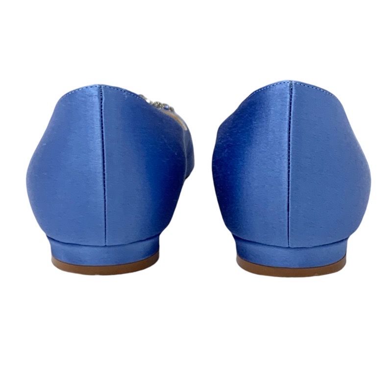 M11342 マノロブラニク ハンギシ サテン ビジュー フラットシューズ ブルー 