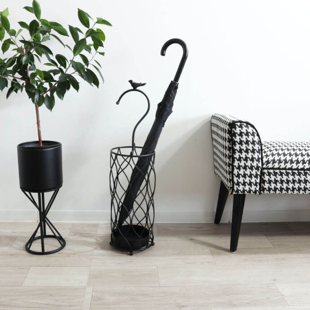 アンティーク調 アイアン傘立 アンブレラスタンド 鳥 バード ブラック