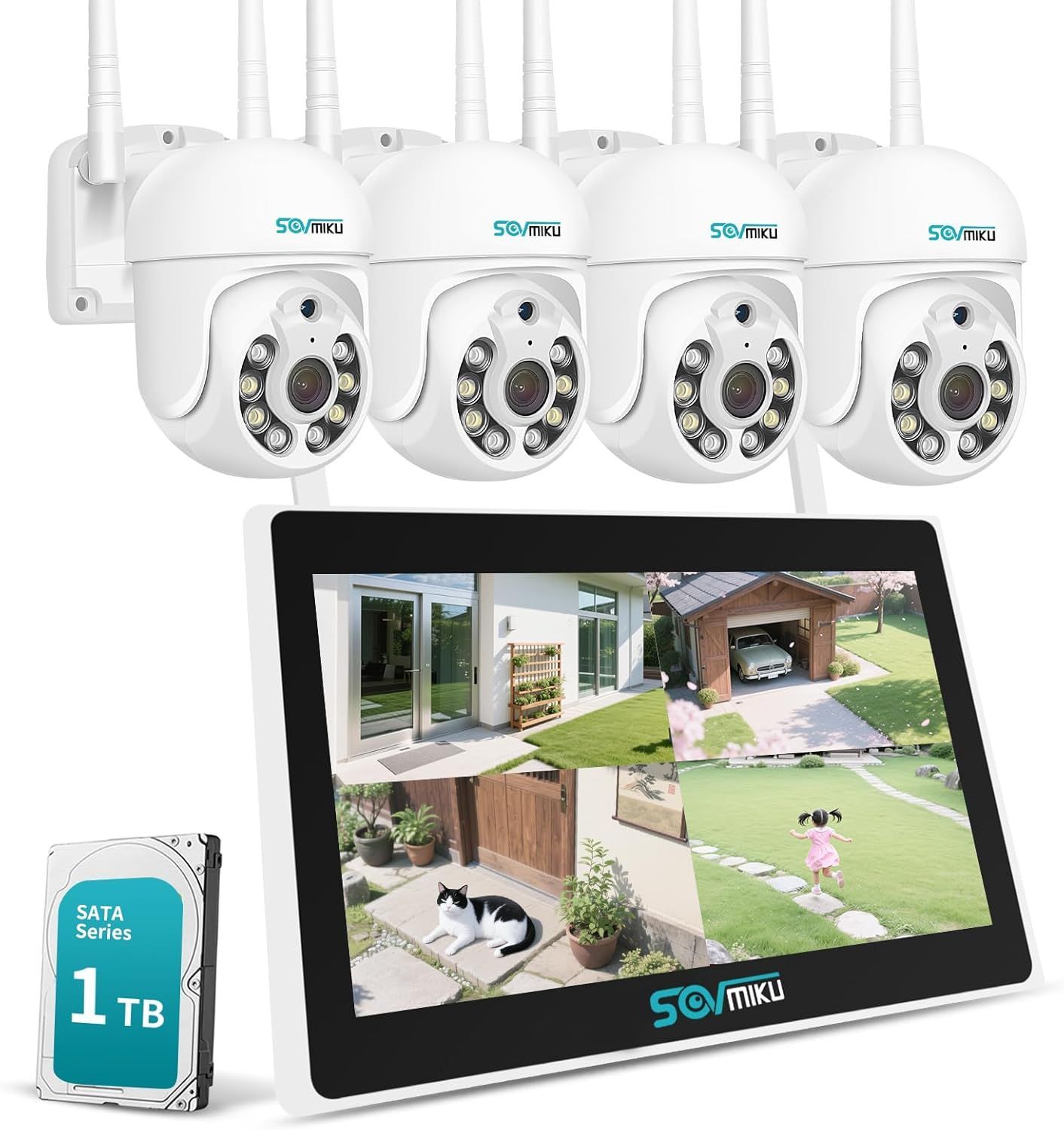 防犯カメラ ワイヤレス 屋外 防犯カメラセット 12.5インチ一体型録画機