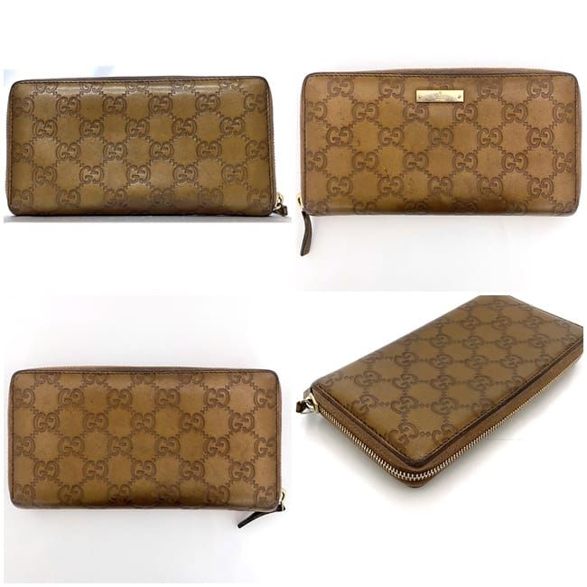 グッチ ラウンドファスナー 長財布 ブラウン シマライン 112724 財布