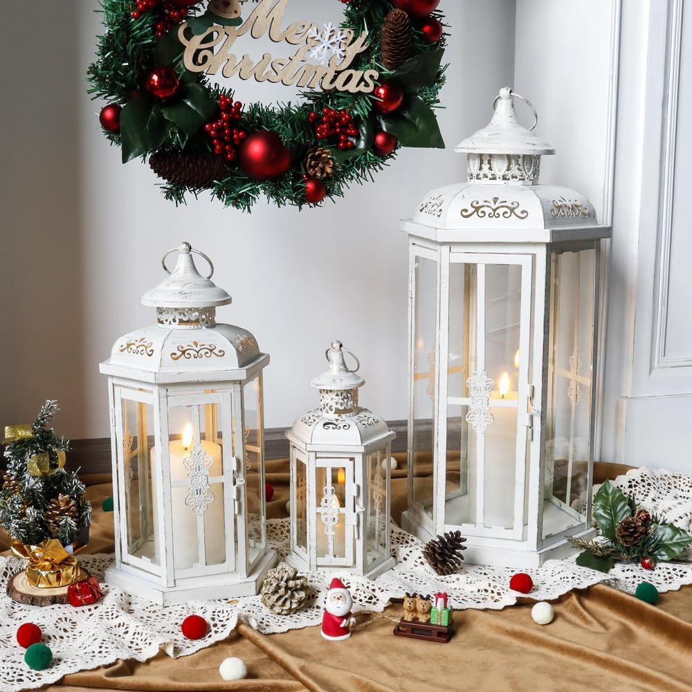 在庫セール お部屋 結婚式 オフイス バー おしゃれインテリア雑貨 誕生日 屋内|屋外用 キャンドルスタンド 燭台 ビンテージ クリスマス キャンドルホルダー 古 高さ25-36-50CM プレゼント ホワイト 3個セットキャンドルランタン DESIGN