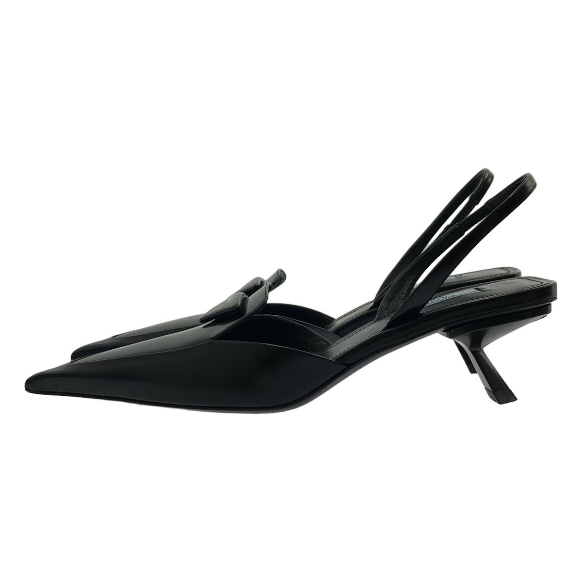 PRADA プラダ レザー ポインテッドトゥ スリングバック ミュール パンプス 38 1 2 ブラック レディース