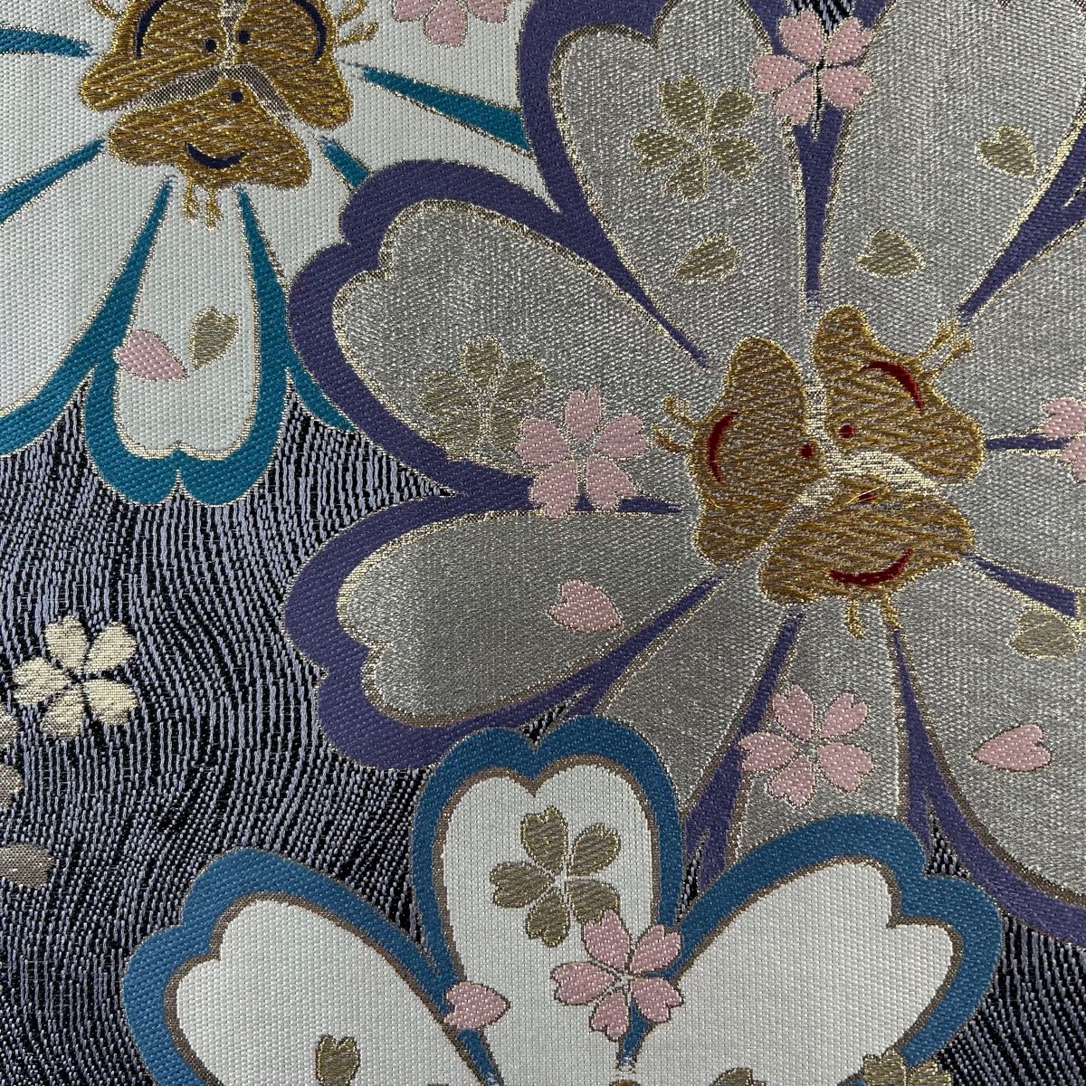 ショッピング正規品 バイセル 着物 名品 袋帯 紫 桜 幾何学模様 唐織 金糸 箔 六通 正絹 ☆☆☆☆