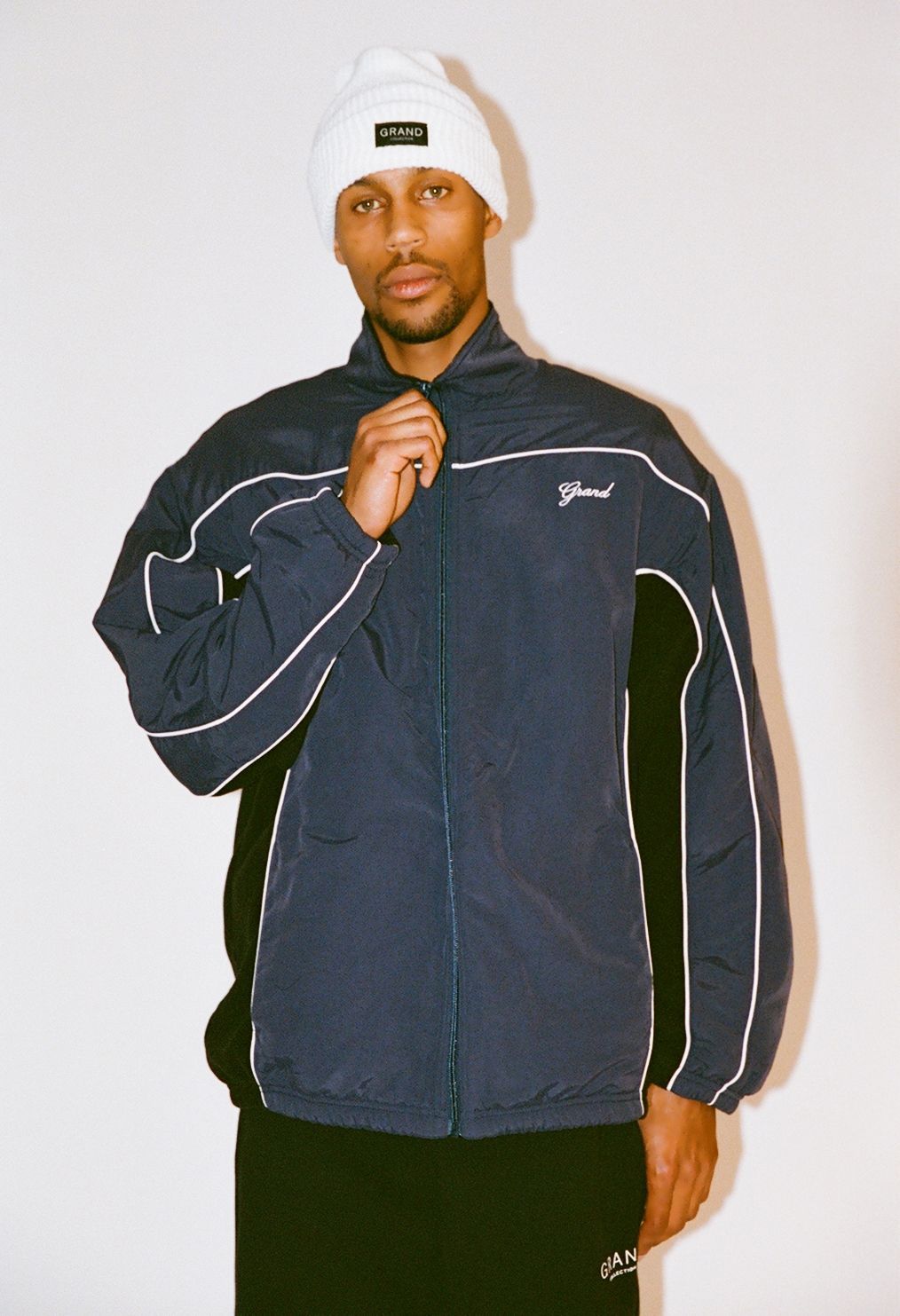 Grand Collection Full Zip Nylon/Fleece Jacket Navy/Black supreme 