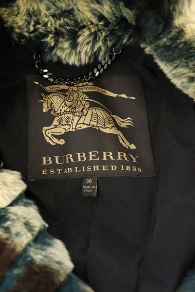 バーバリー BURBERRY ESTABLISHED ラビットファー コート 毛皮 ロング ダブル 36 ベージュ 青 MY SIROKUMA-CORPORATION_COM