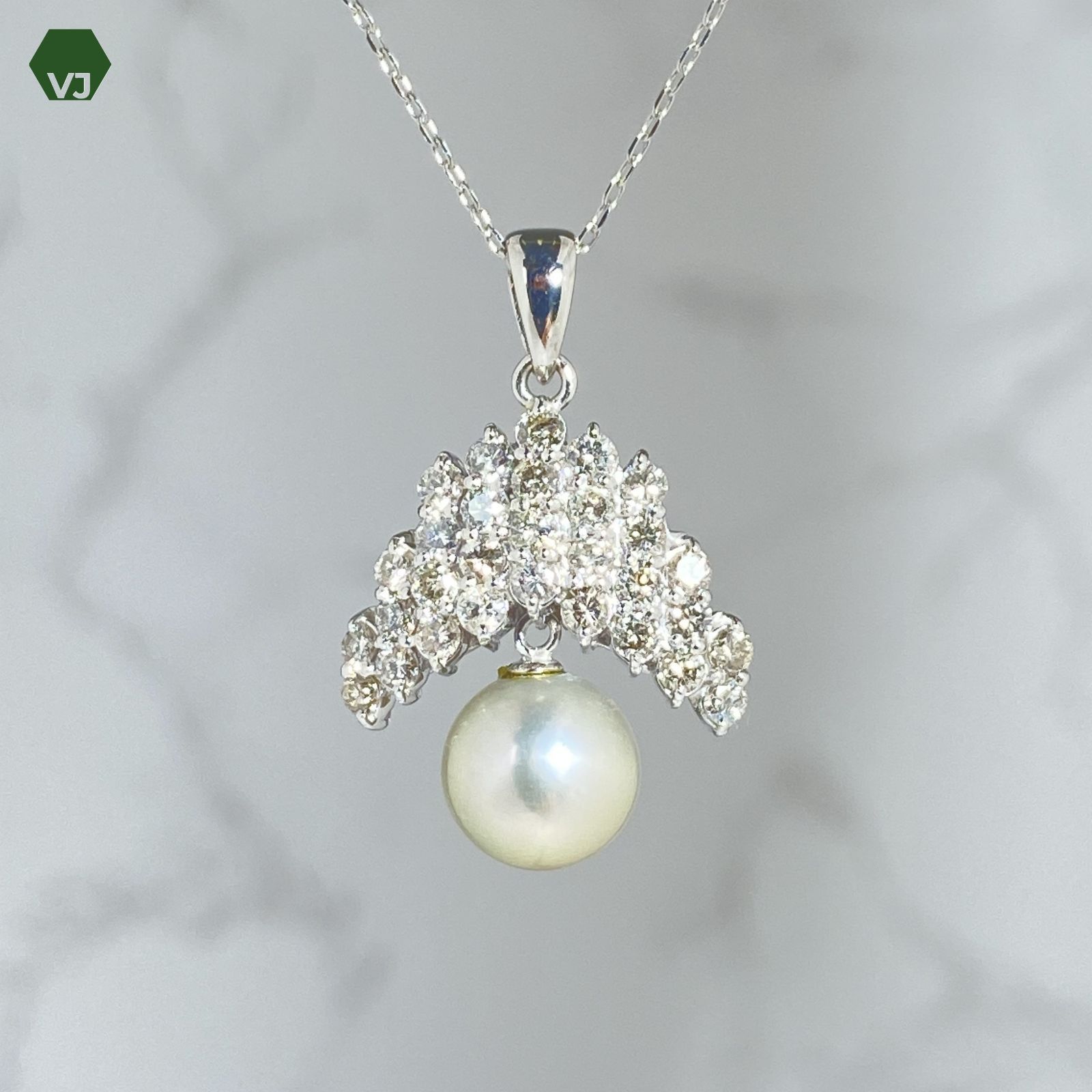 17-30】パール ダイヤモンド ネックレス D1.02ct【中古】【 PT850  