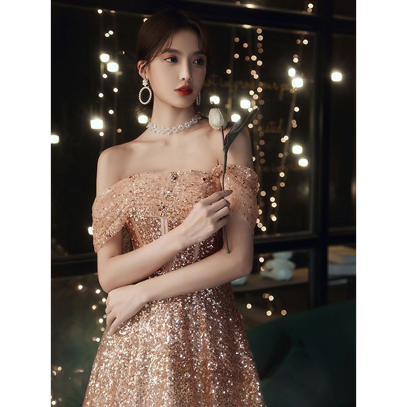 イブニングドレス パーティードレス ウェディングドレス 結婚式 披露宴 演奏会 オフショルダー ワンショルダー Aライン キラキラ