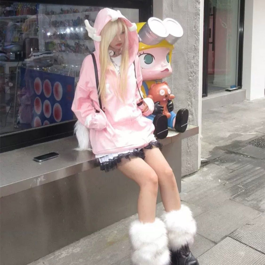 ピンク 星 天使の羽フード サブカル 服 秋 春 冬 フード付き