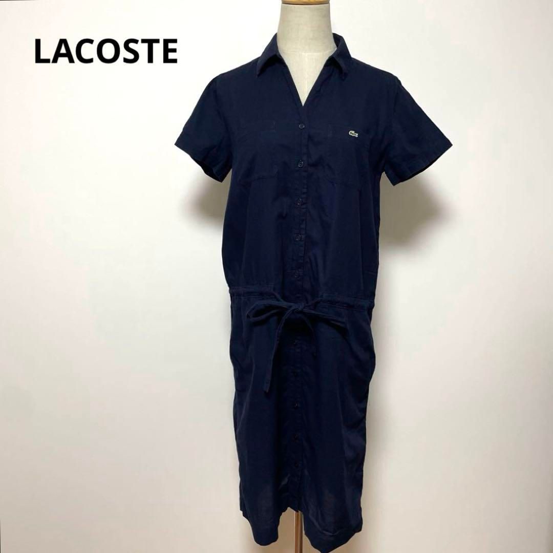 LACOSTE ラコステ 半袖 シャツワンピース 42 ネイビー - メルカリ