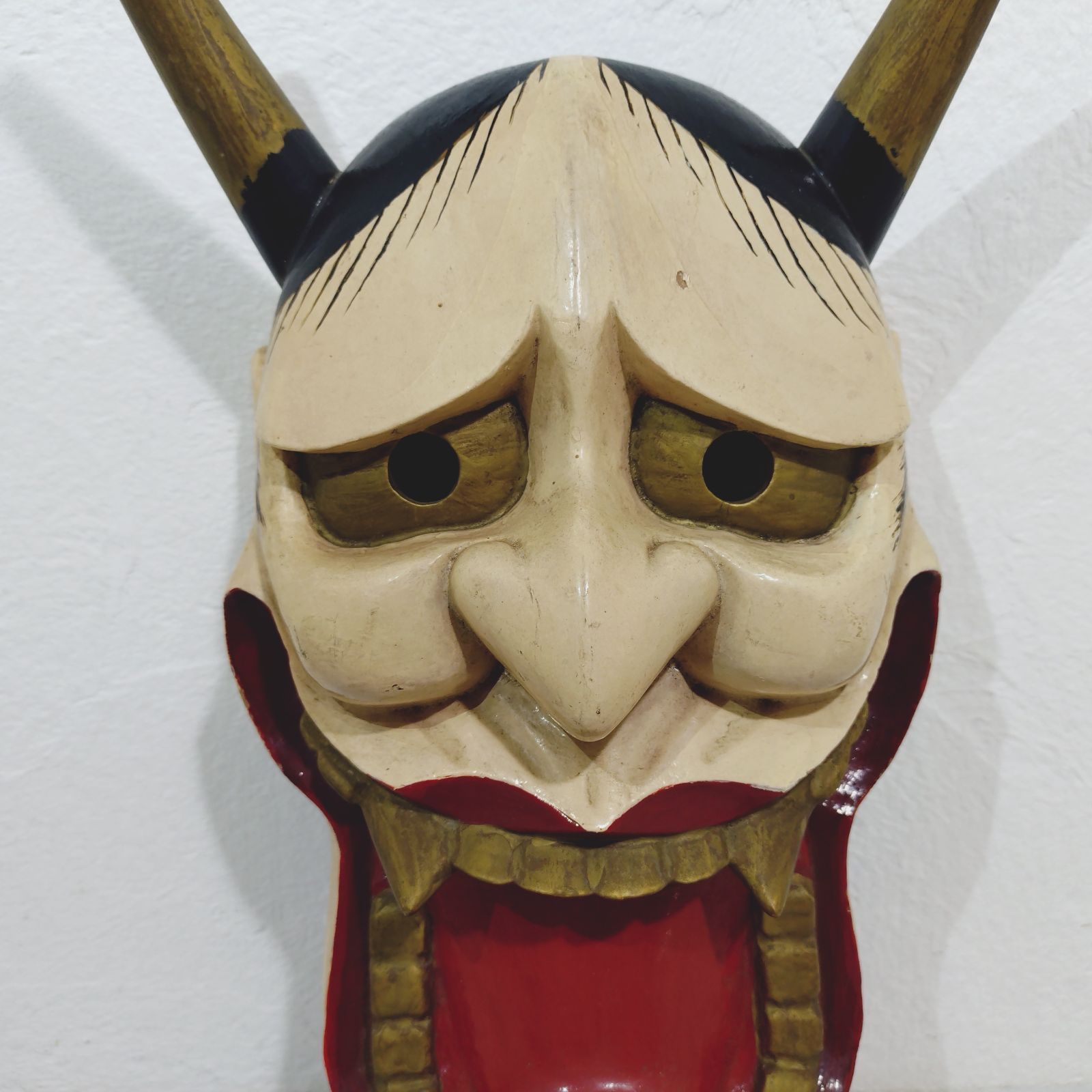 縁起物 般若 木彫り 面 能面 神楽面 魔除け 大型 38センチ