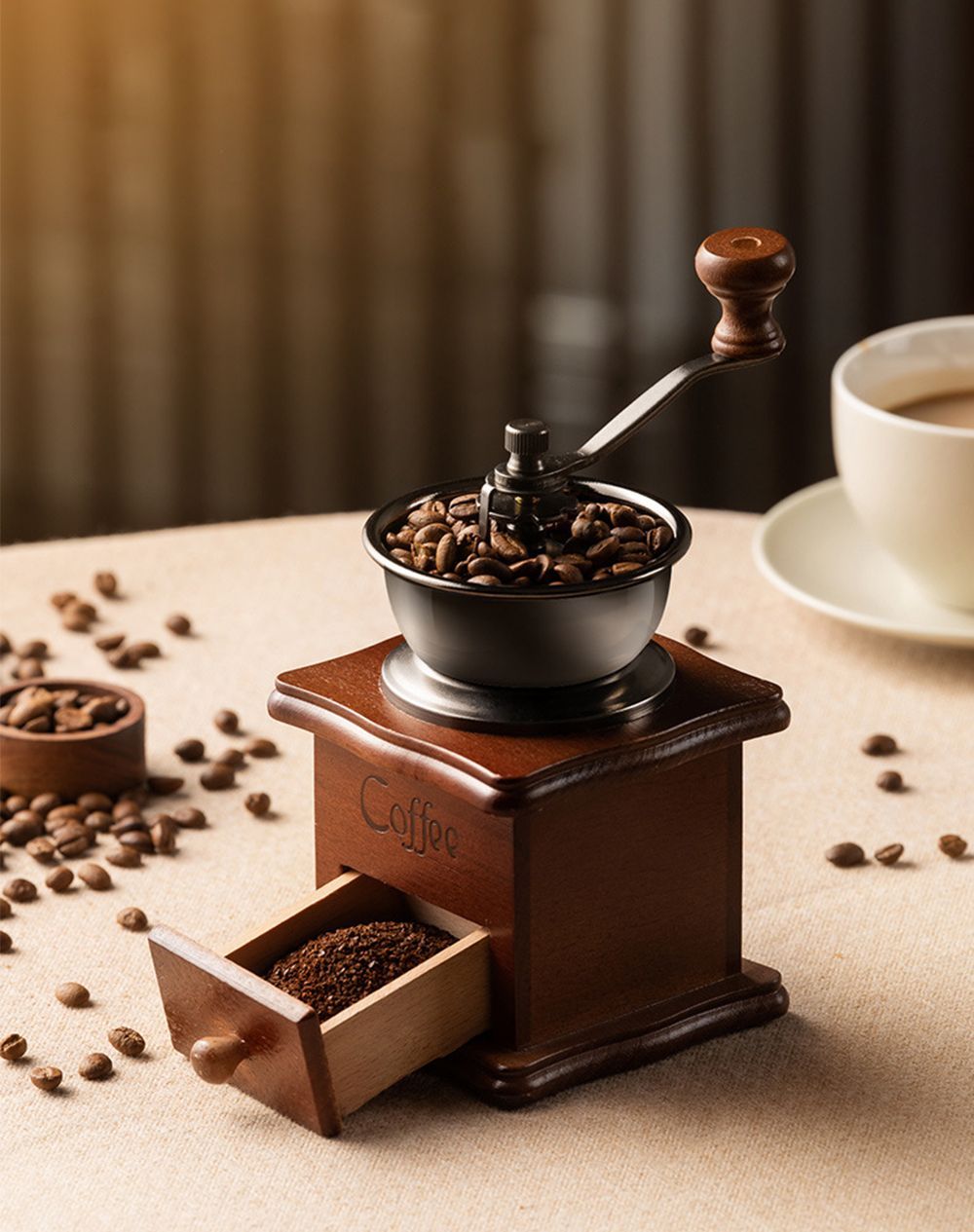 アンティーク調 手挽きコーヒーミル 手動式 手動ハンドル コーヒー豆 